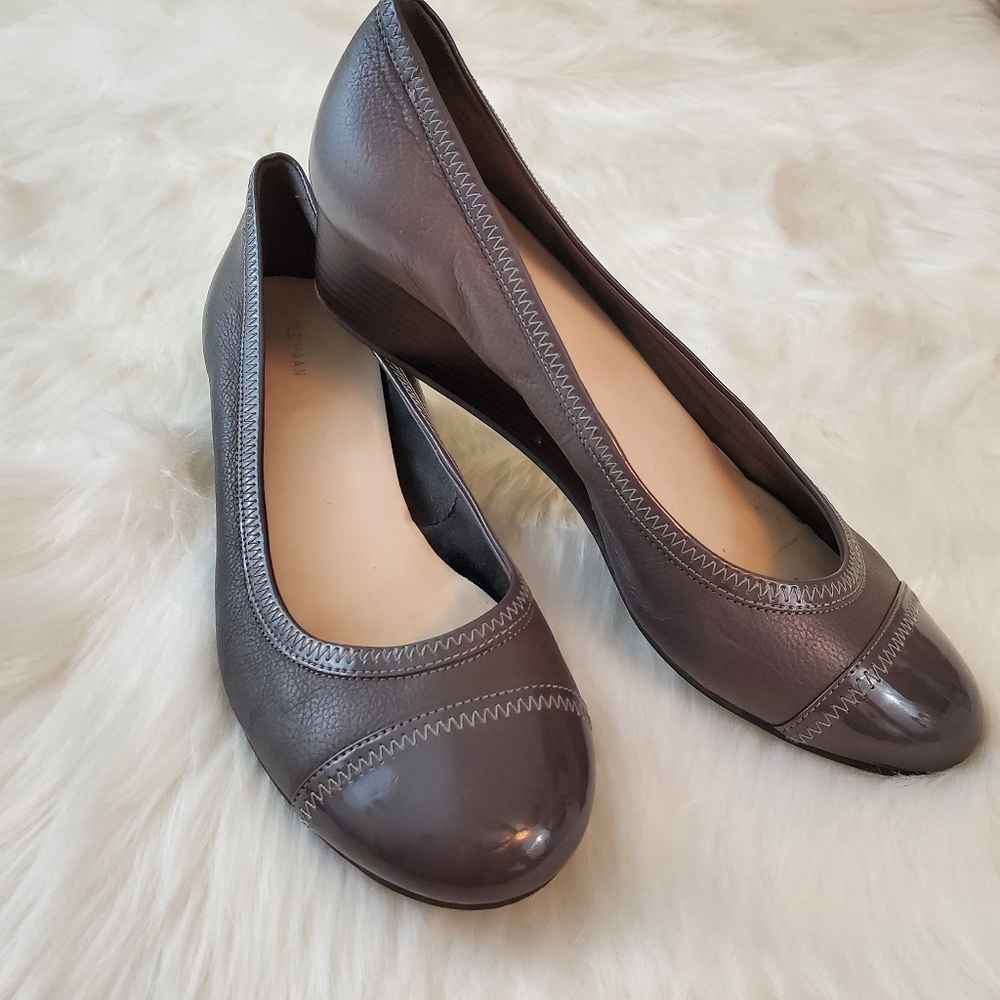 Cole Haan Sz 10 Elsie Grey Leather Cap Toe Wedge